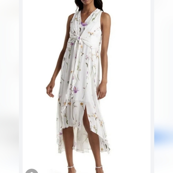 All Saints Capri Kikyo Layered Floral Asymmetrical Midi Dress Wrap/Shift Size 0 - Picture 17 of 17